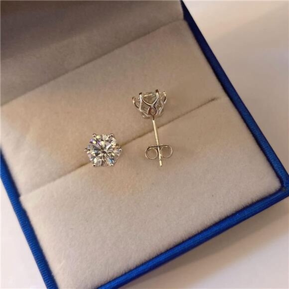 Moissanite Stud Earrings 2-4ct G H I Color 925 Sterling Silver White Gold Plated - Picture 3 of 8